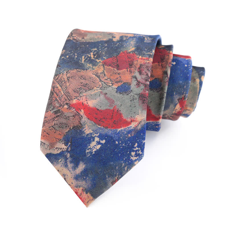 Vintage künstlerisch bemalte Krawatte für Herren in Blau &amp; Pink