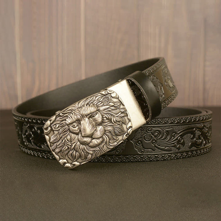 Men's Honor Male Lion Head Leder-Gürtel mit Löwenkopf