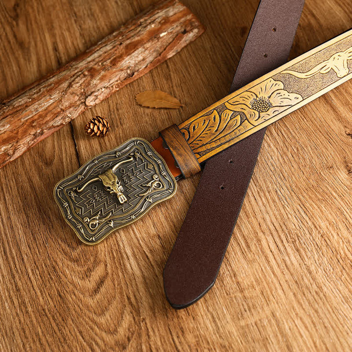 Westernledergürtel für Herren mit Totem-Stierkopf