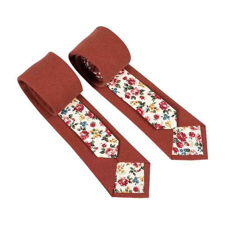 Herren Neuartiger Karo-Blumen-Patchwork-Krawatte - Ziegelrot - image 10