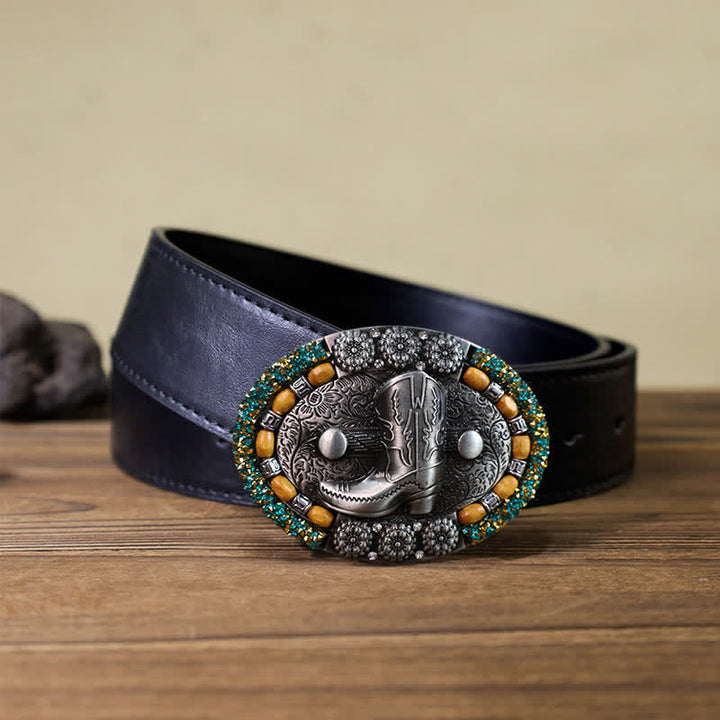 Herren-DIY-Holzperlen-Strass-Stiefelschnallenledergürtel