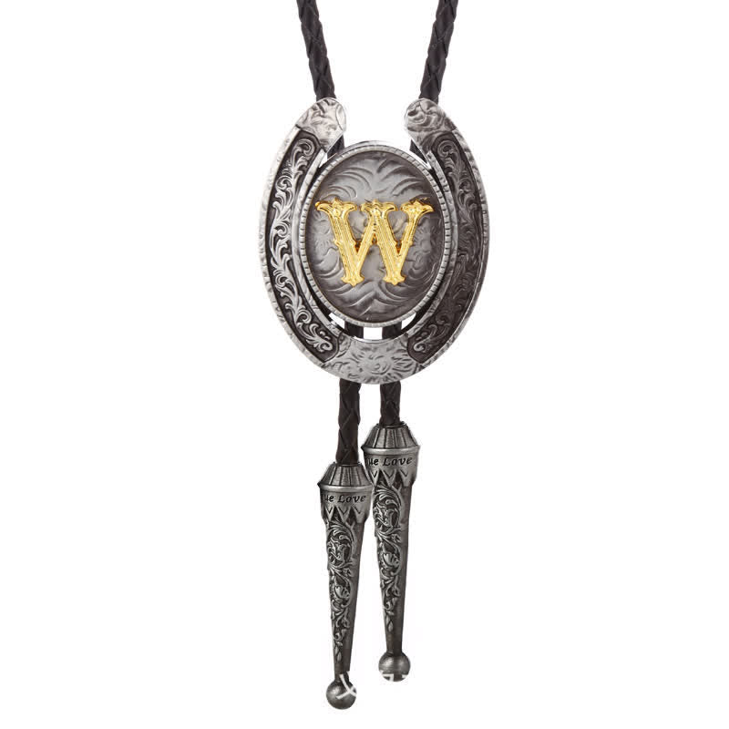 Moderne Western-Hufeisen Anfänglicher Buchstabe A bis Z Bolo Tie - Silber - W - image 52