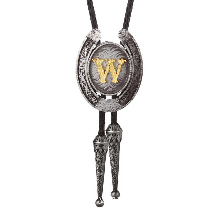 Moderne Western-Hufeisen Anfänglicher Buchstabe A bis Z Bolo Tie - Silber - W - image 52
