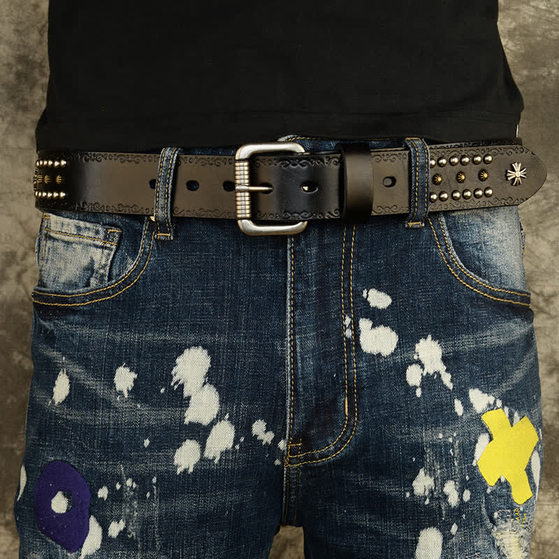 Unisex-Gürtel im Rock-Stil mit Kreuznieten-Dekor