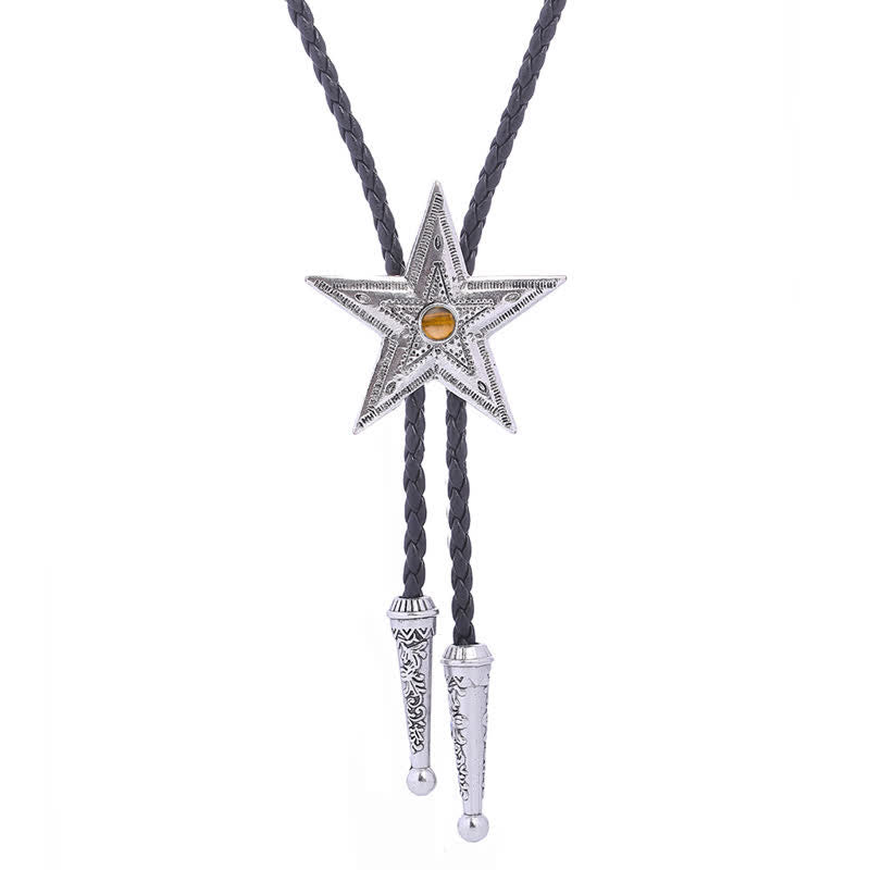 Vintage Naturstein Stern Anhänger Halskette Bolo Tie