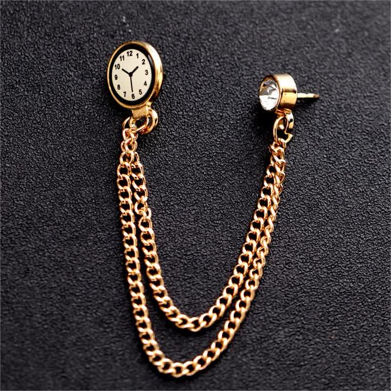 Vintage Abzeichen Uhr Kettenbrosche für Männer