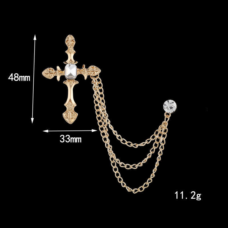 Klassische Kreuz-Kristallketten-Brosche für Männer