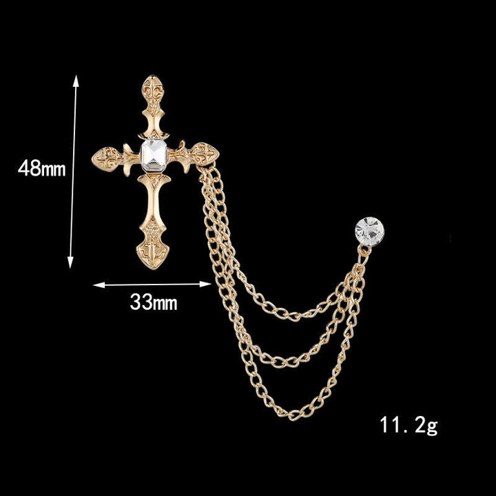 Klassische Kreuz-Kristallketten-Brosche für Männer