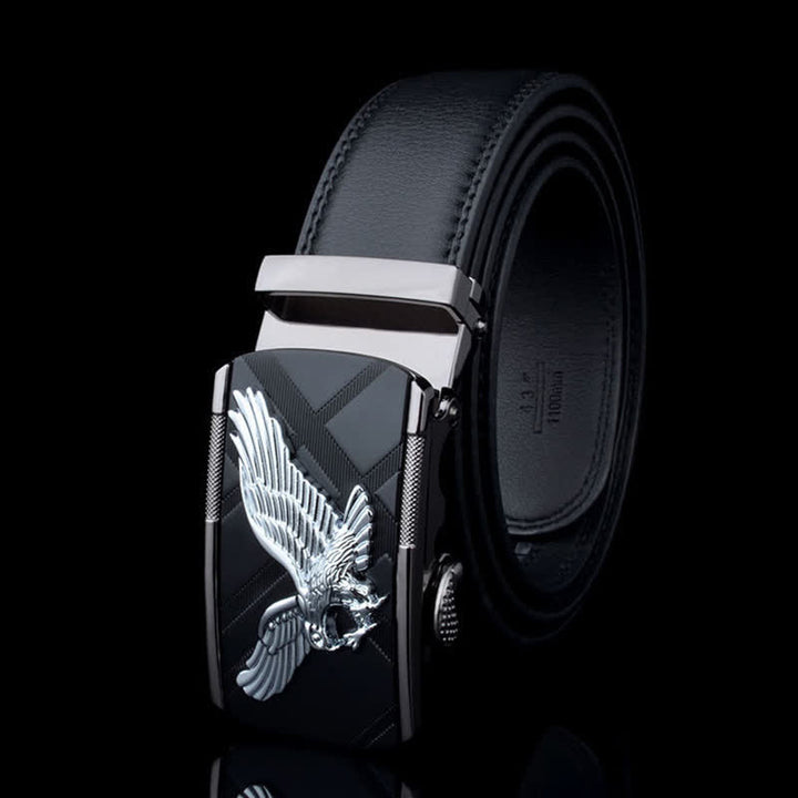 Herren Leder Gürtel mit Animal Eagle Automatik Schnalle - Silber & Schwarz - 46 - image 6