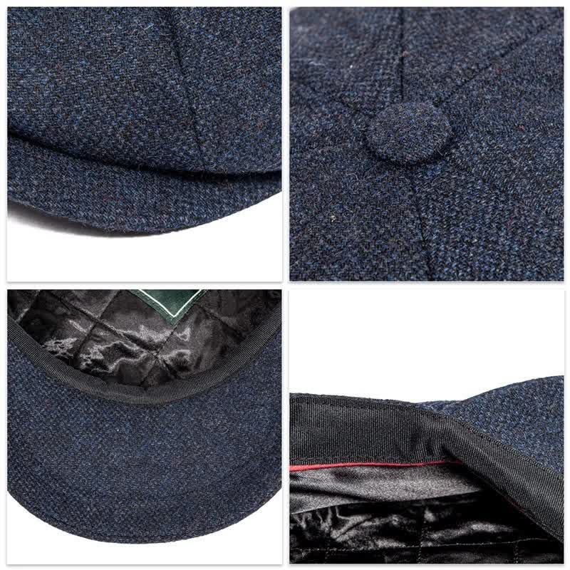 Klassische Fischgrätenmuster Tweed Achteckige Baskenmütze