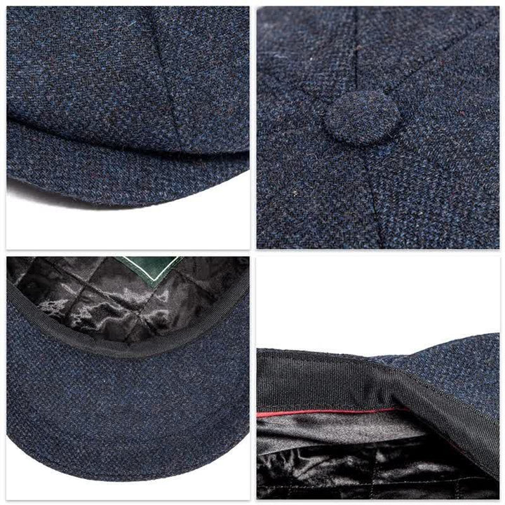 Klassische Fischgrätenmuster Tweed Achteckige Baskenmütze