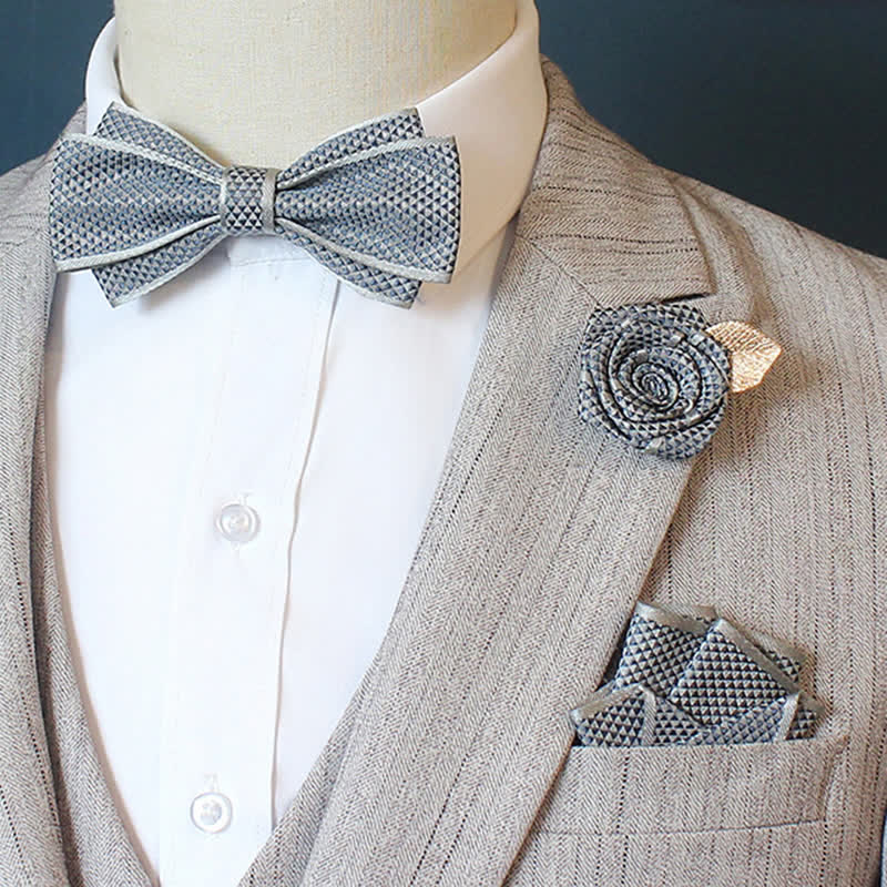 3er-Pack Herren Micro Check Hochzeits-Set für Bräutigam mit Fliege