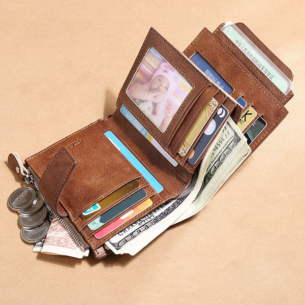 RFID-Schutz, Diebstahlschutz, mehrere Kartenfächer, große Kapazität, Echtleder-Geldbörse