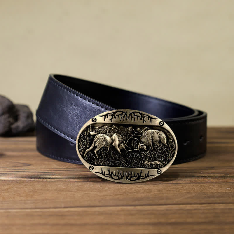 Herren DIY Wild Fighting Deer Schnalle Western Leder Gürtel