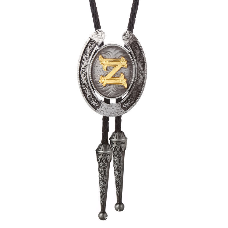 Moderne Western-Hufeisen Anfänglicher Buchstabe A bis Z Bolo Tie - Silber - Z - image 29