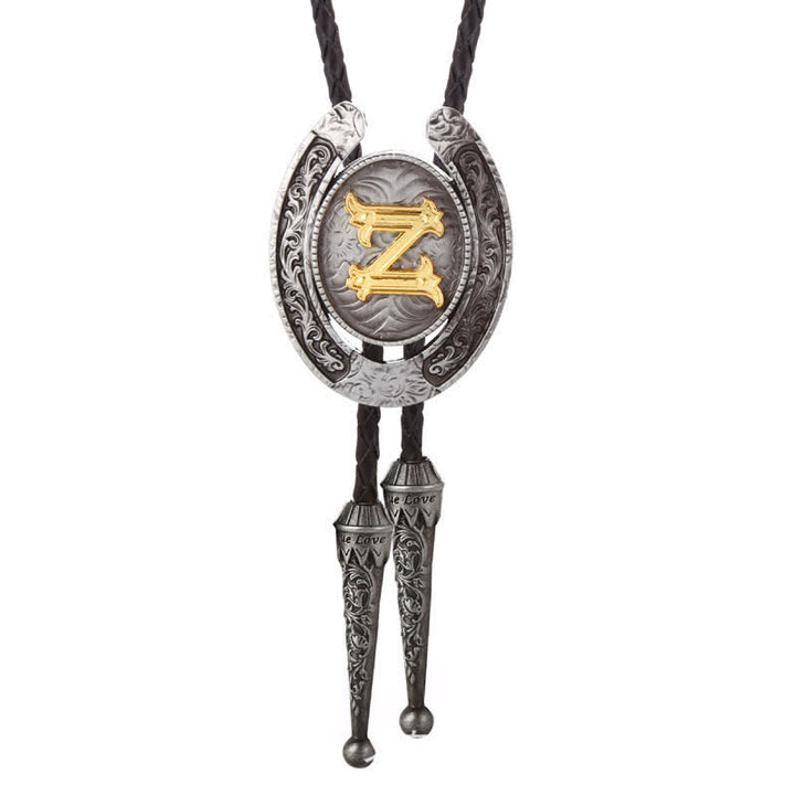 Moderne Western-Hufeisen Anfänglicher Buchstabe A bis Z Bolo Tie - Silber - Z - image 29