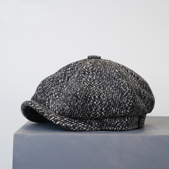 Schwarz Fleck Tweed Zeitungsjunge Achteckiges Barett