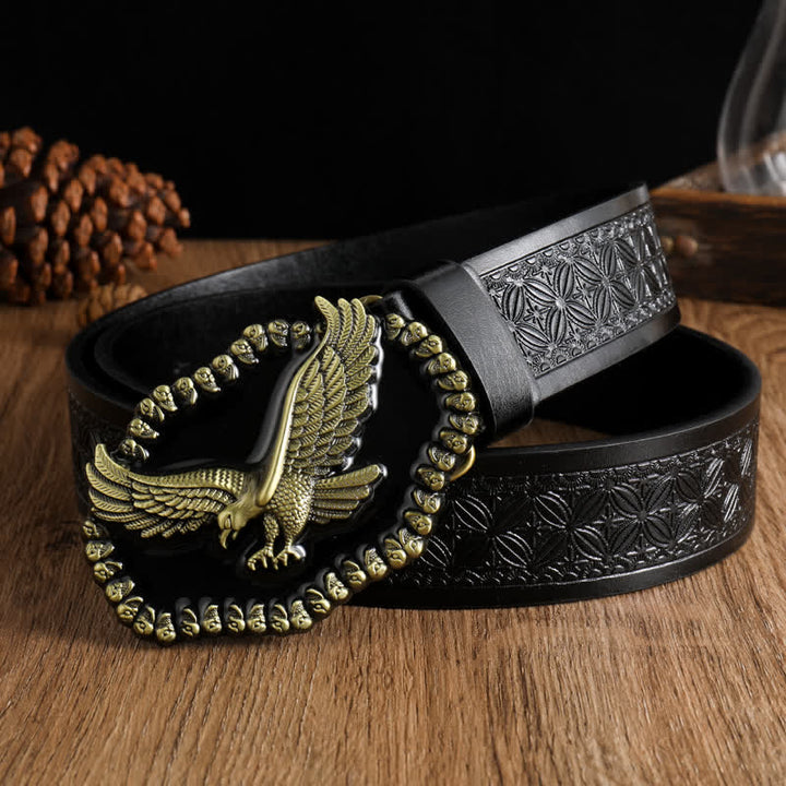 Ledergürtel mit Antik-Gold-Adler-Motiv für Herren