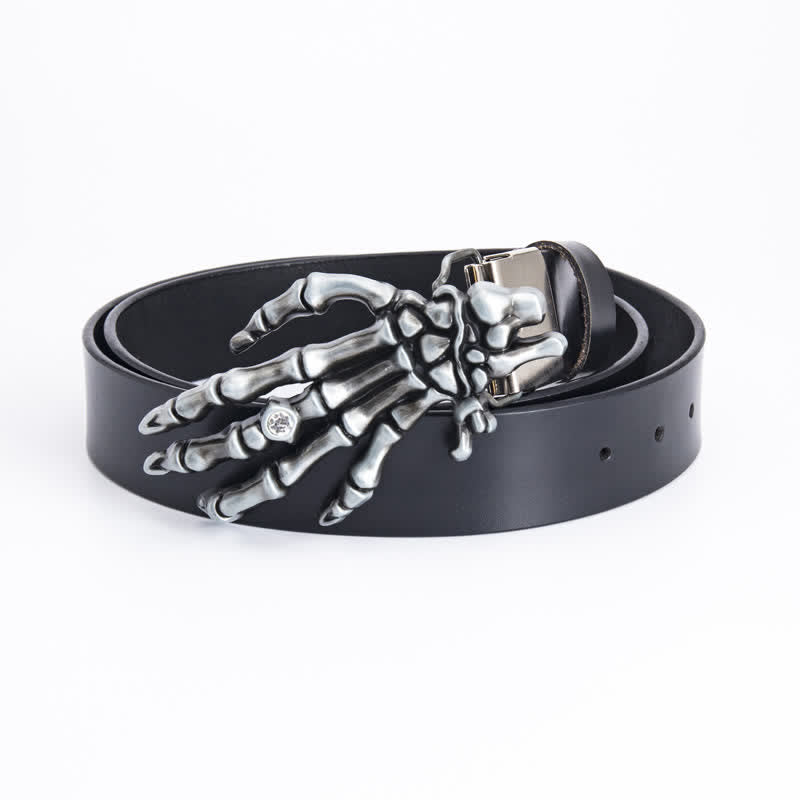 Herren Rock Punk Skelett Hand Ledergürtel