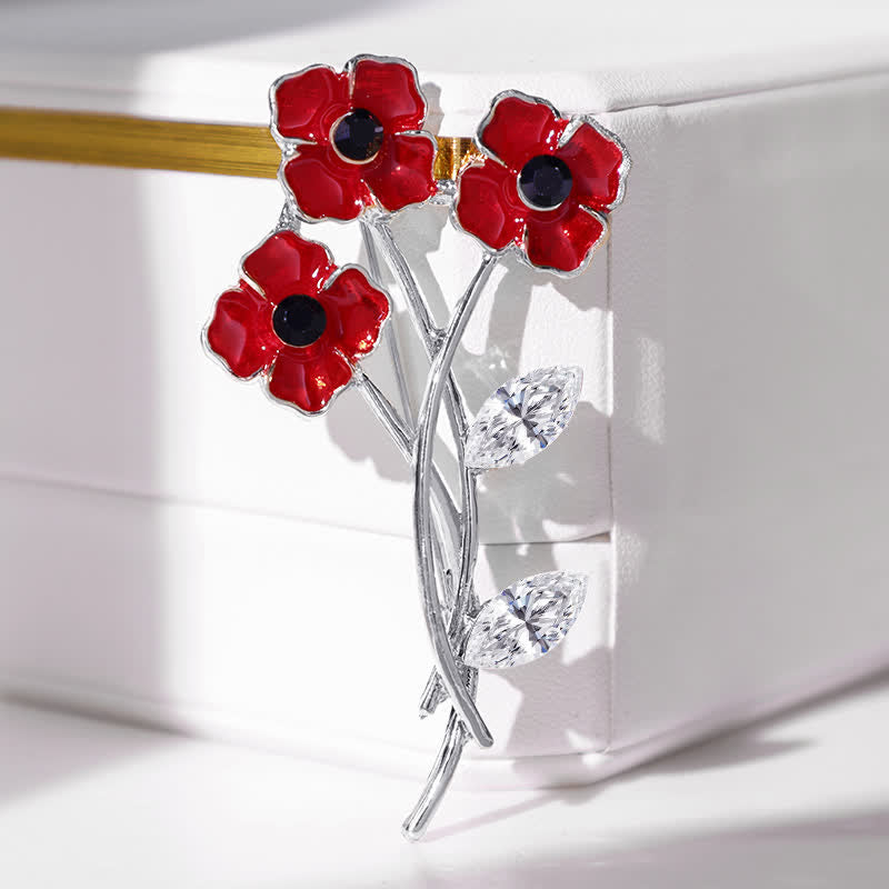 Unisex Rot Mohnblumenstrauß Posy Stem Brosche