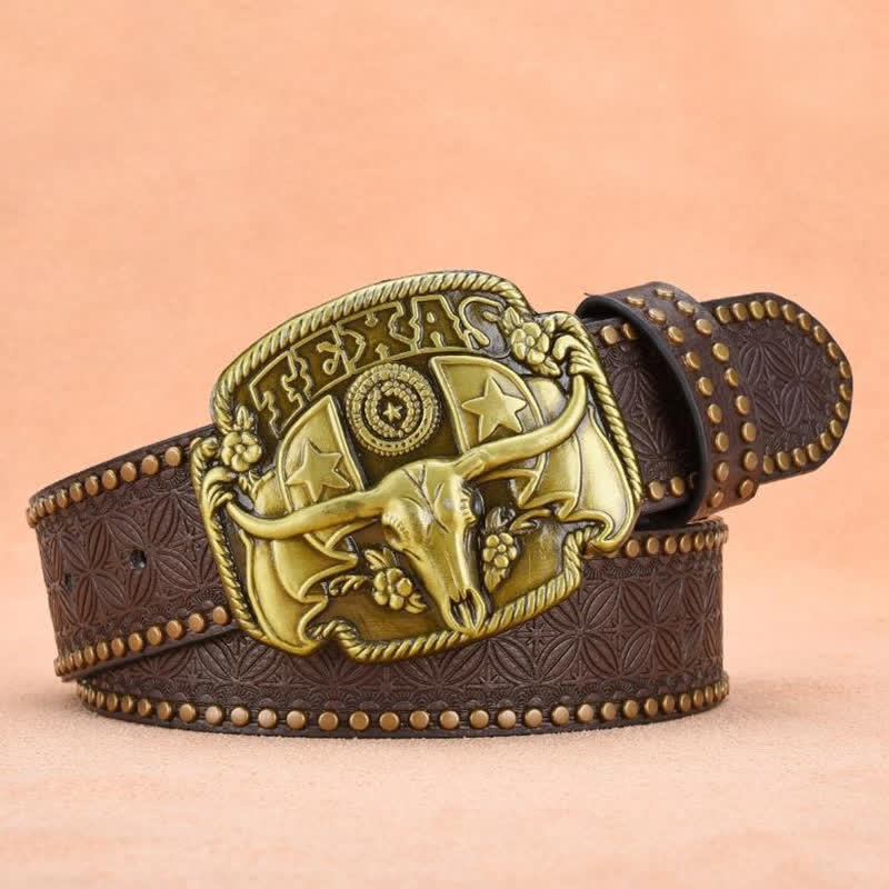 Antiker Longhorn-Ledergürtel mit Nieten für Herren