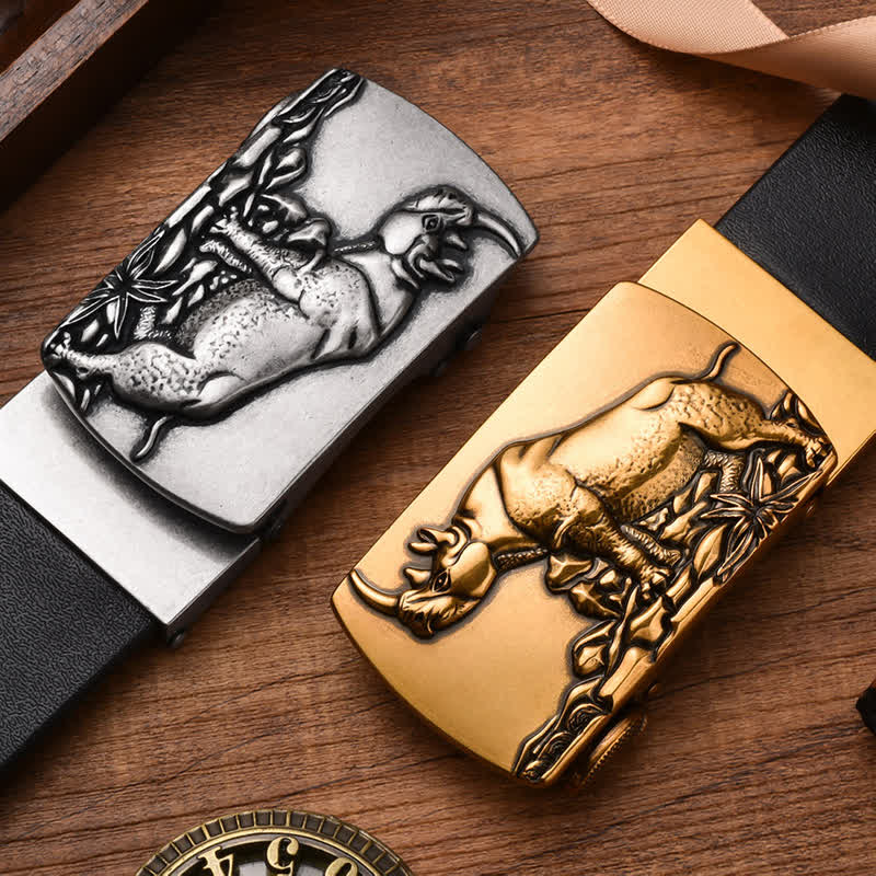 Business Ledergürtel Herren mit automatischer Schnalle und stehendem Rhino Motiv