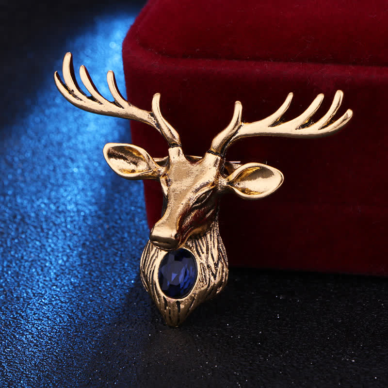 Majestätische blaue Edelstein-Hirschbrosche für Männer