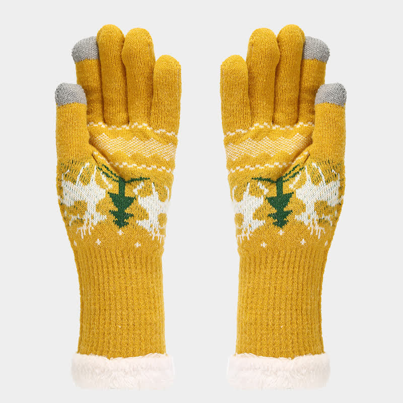 3-teiliger Set aus Mütze, Schal und Handschuhen mit Rentier- und Baum-Jacquardmuster für Damen