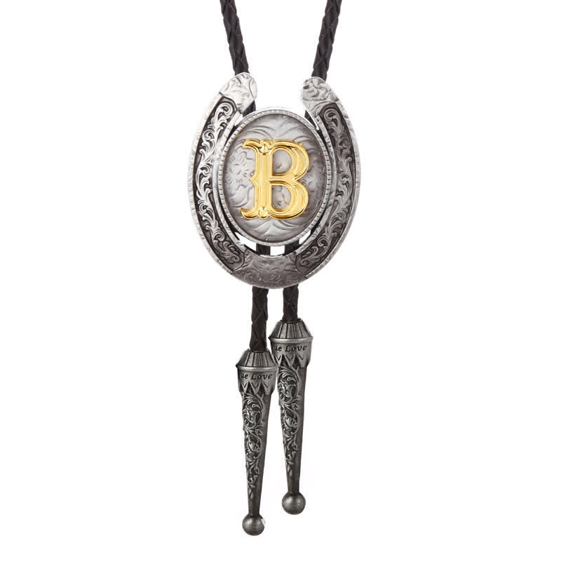 Moderne Western-Hufeisen Anfänglicher Buchstabe A bis Z Bolo Tie - Silber - B - image 31