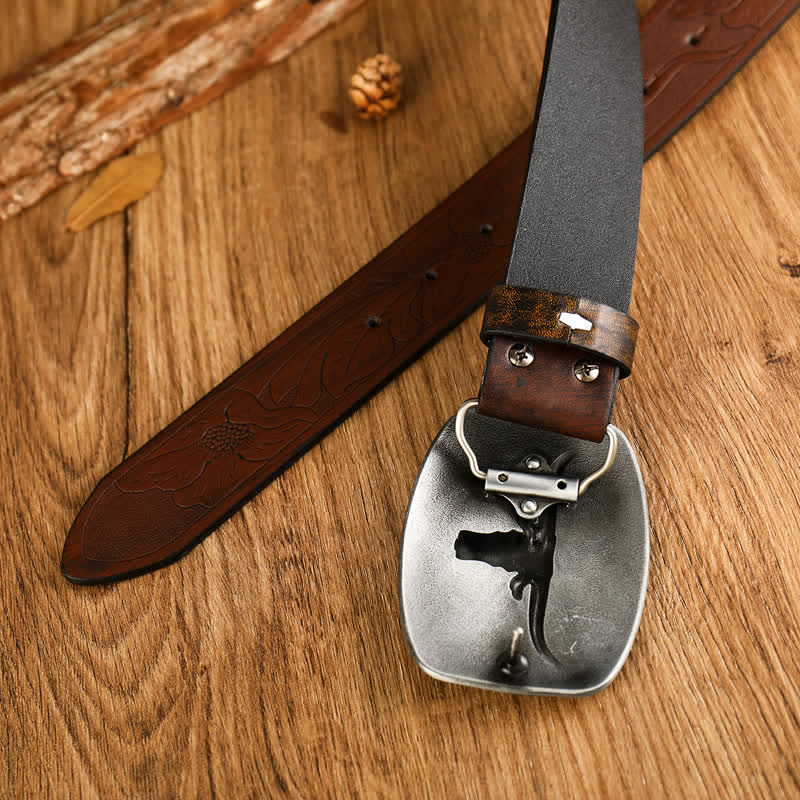 Herren-Gürtel im Western-Stil mit Kuhkopf-Pegung