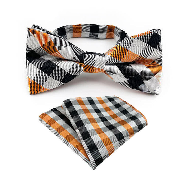 2 Stk. Herren Schickes Karo Gestreiftes Fliege Einstecktuch Set
