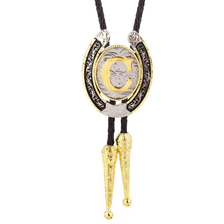 Moderne Western-Hufeisen Anfänglicher Buchstabe A bis Z Bolo Tie - Gold - C - image 6