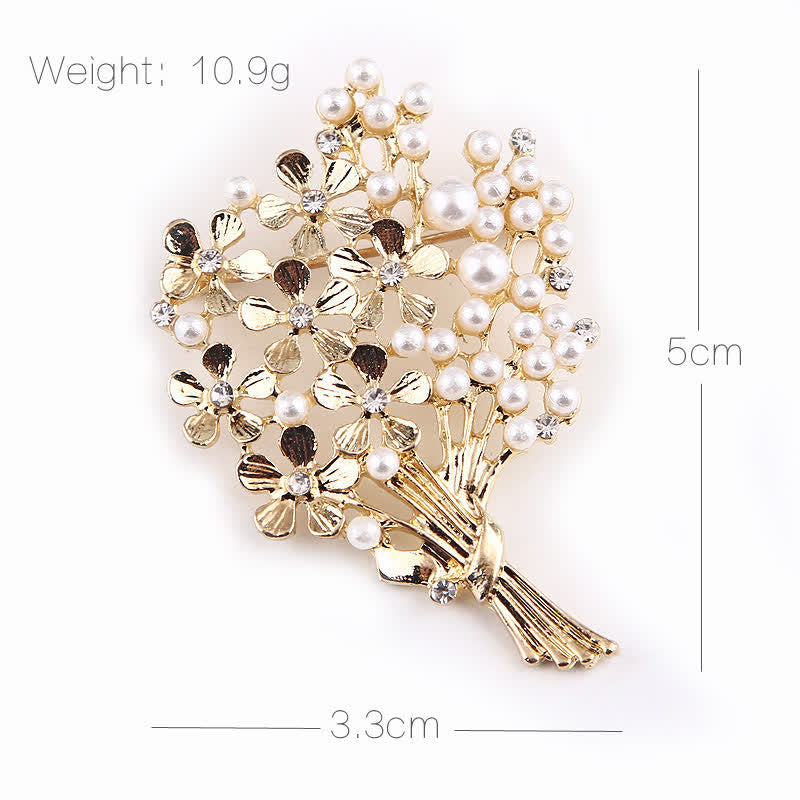 Frauen Perl Bouquet von goldenen Blumen Brosche