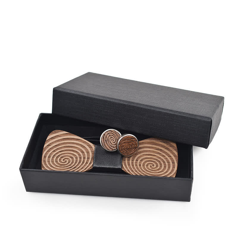 2Stk. Herren Holzfliege Set mit Hypnose-Wirbelaufdruck