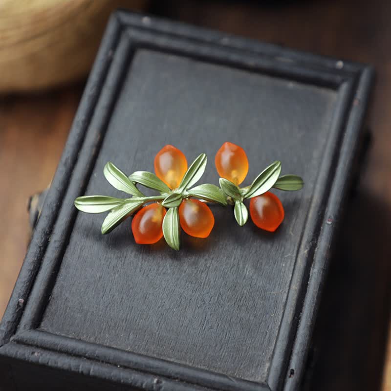 Pastorale Orangenfrucht-Beeren-Brosche für Frauen