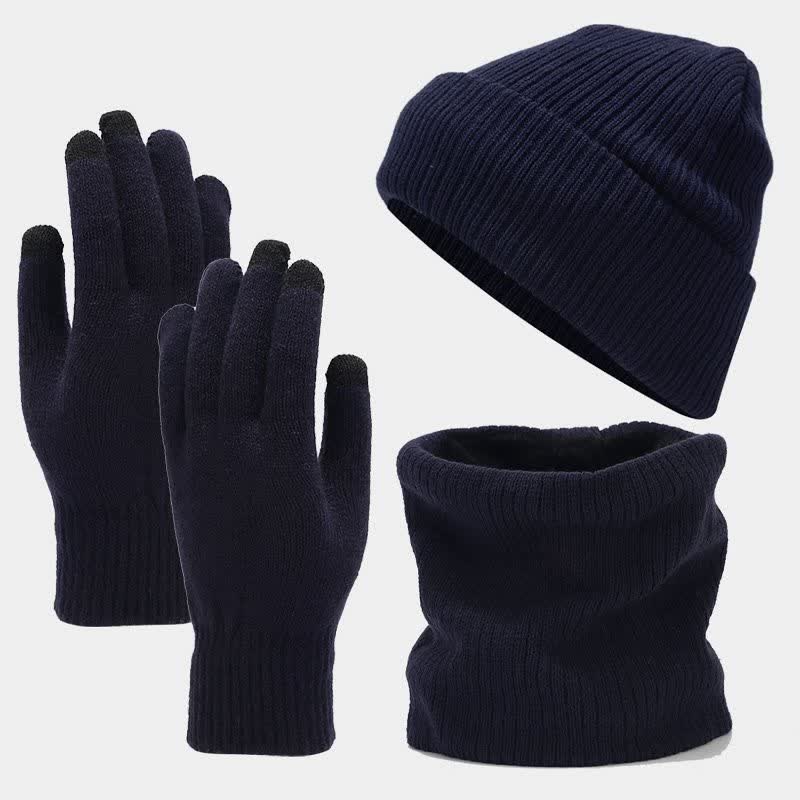 3-tlg. Unisex Solid Color Twill Mütze Schal Handschuhe Set