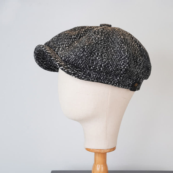 Schwarz Fleck Tweed Zeitungsjunge Achteckiges Barett