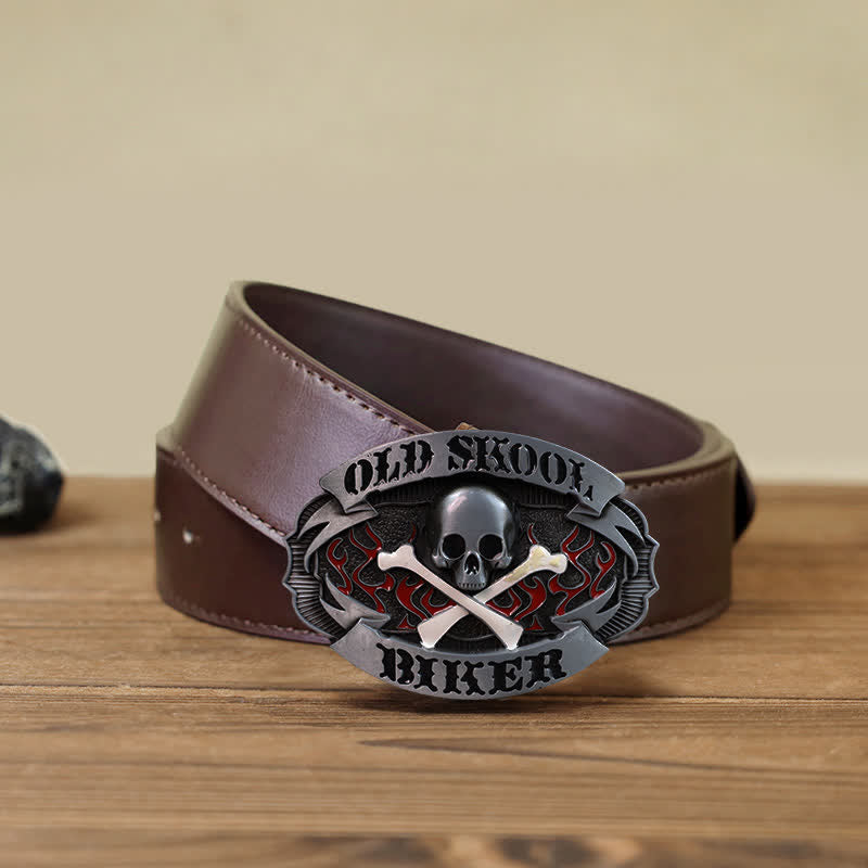 Herren DIY Skull Biker Cross Bone Buckle Ledergürtel