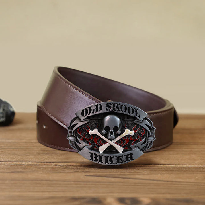 Herren DIY Skull Biker Cross Bone Buckle Ledergürtel