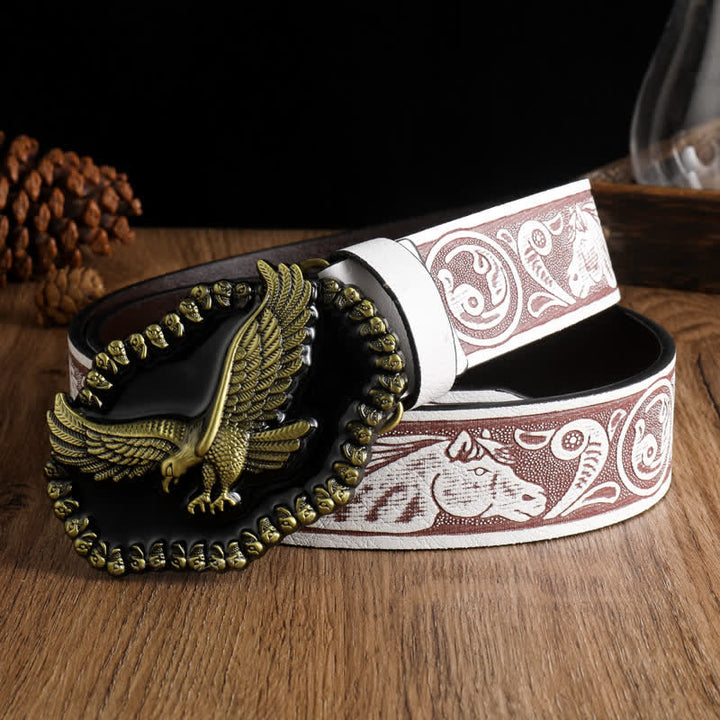 Ledergürtel mit Antik-Gold-Adler-Motiv für Herren