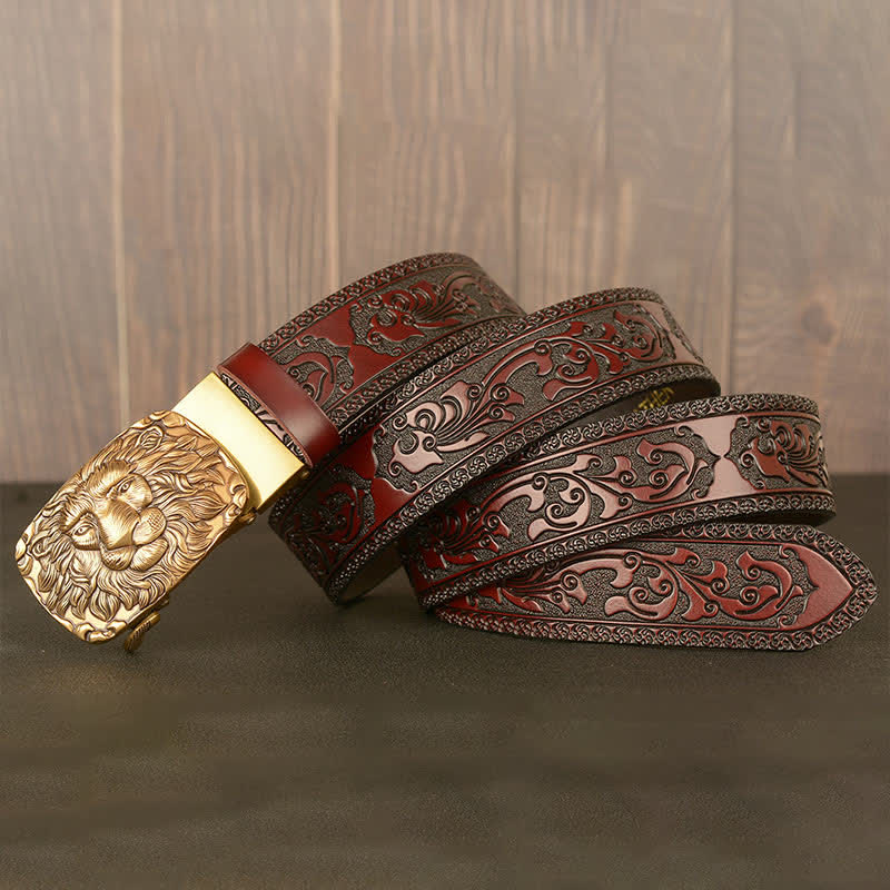 Men's Honor Male Lion Head Leder-Gürtel mit Löwenkopf