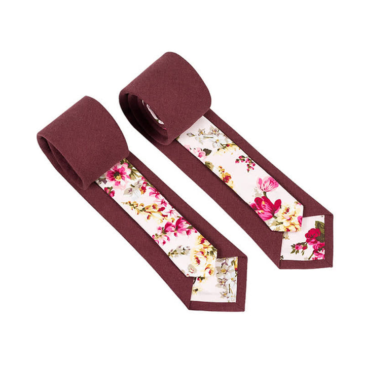 Herren Neuartiger Karo-Blumen-Patchwork-Krawatte - Burgunderrot - image 18