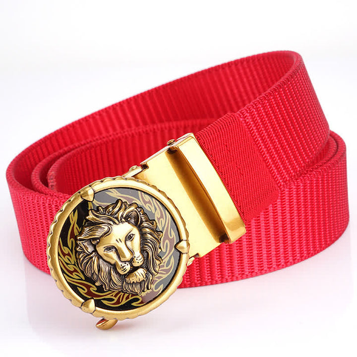 Praktischer Nylongürtel für Herren mit Löwenkopfmuster - Rot / Gold - 48" - image 14