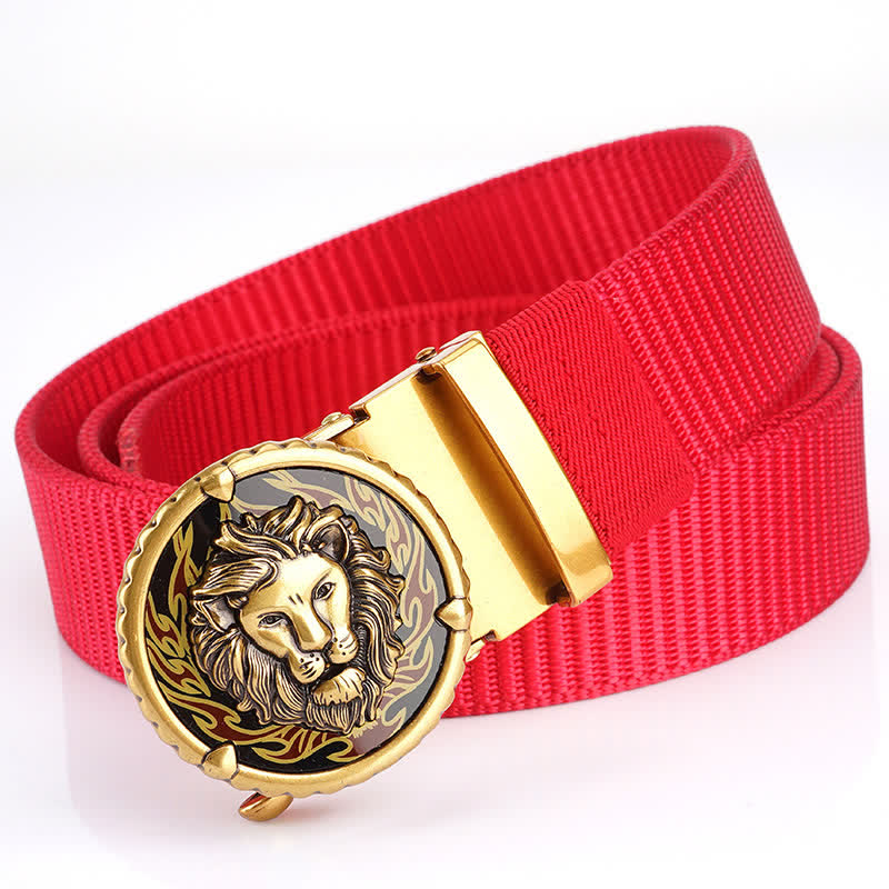 Praktischer Nylongürtel für Herren mit Löwenkopfmuster - Rot / Gold - 48" - image 14