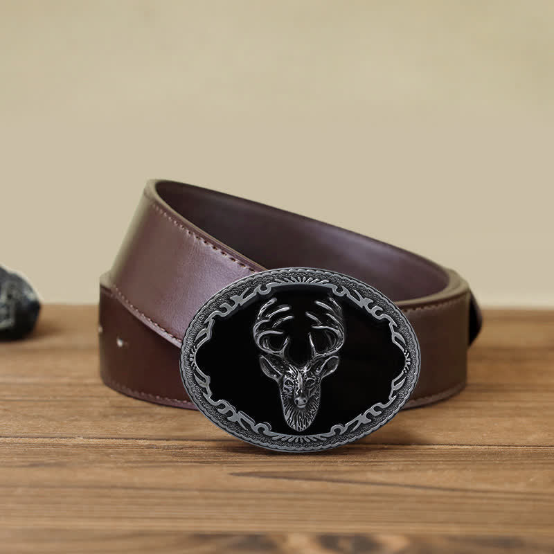 Herren DIY Leder-Gürtel mit schwarzer Hirschkopfschnalle
