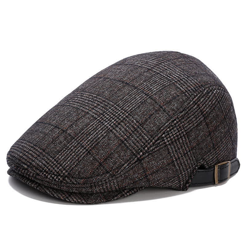 Künstler-Polarfleece-Kariertes Flat Cap Barett - Kaffee Quadrat - Verstellbar (ca. 22"-23 1/4") - image 10