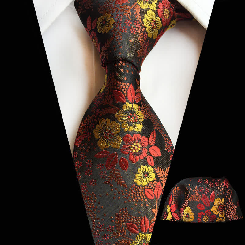 2-teiliges Krawattenset für Herren mit Pflaumenblüten-Blumenmuster
