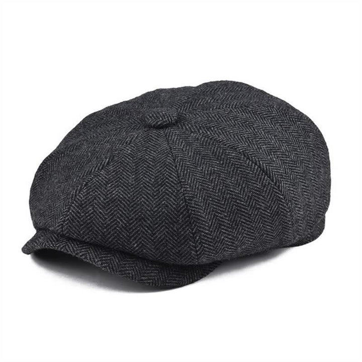 Klassische Fischgrätenmuster Tweed Achteckige Baskenmütze - Schwarz - M (22"-22 7/8") - image 0