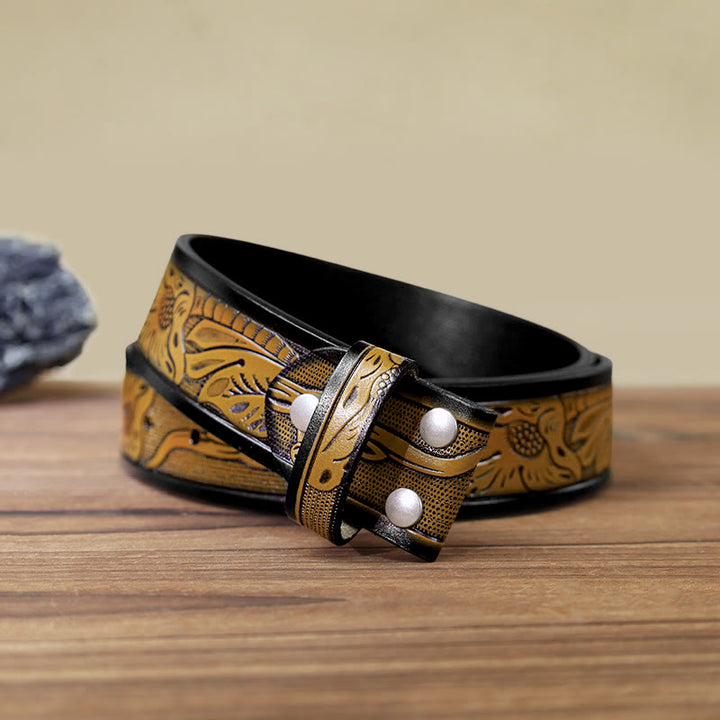 DIY-Ledergürtel mit Emaille-Wild Life-Hirschschnalle für Herren