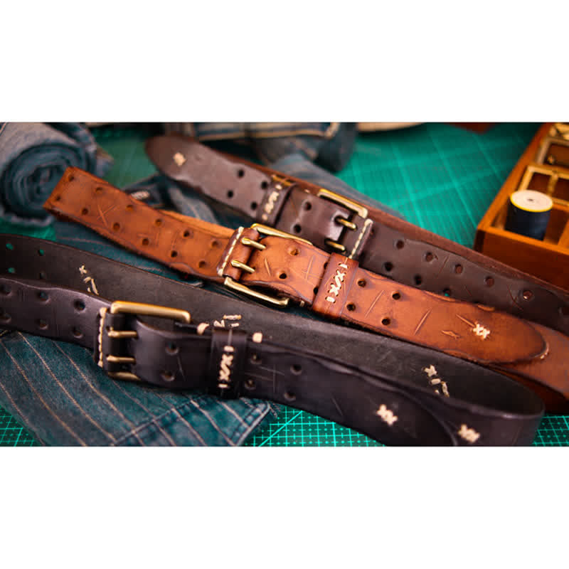 Breiter Herrengürtel aus Leder mit Doppeldornschließe - image 1